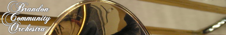 Brandon Community Orchestra logo with image of a brass instrument